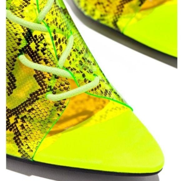 Lime Snake Transparent Lace Up Pep Toe Booties - Picture 3 of 9